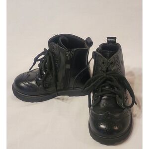 Memeda Kids Faux Leather Lace Up Black Boots - Size 6 / 6.5